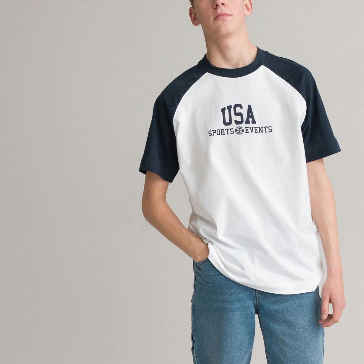 T-shirt oversize col rond, motif esprit campus