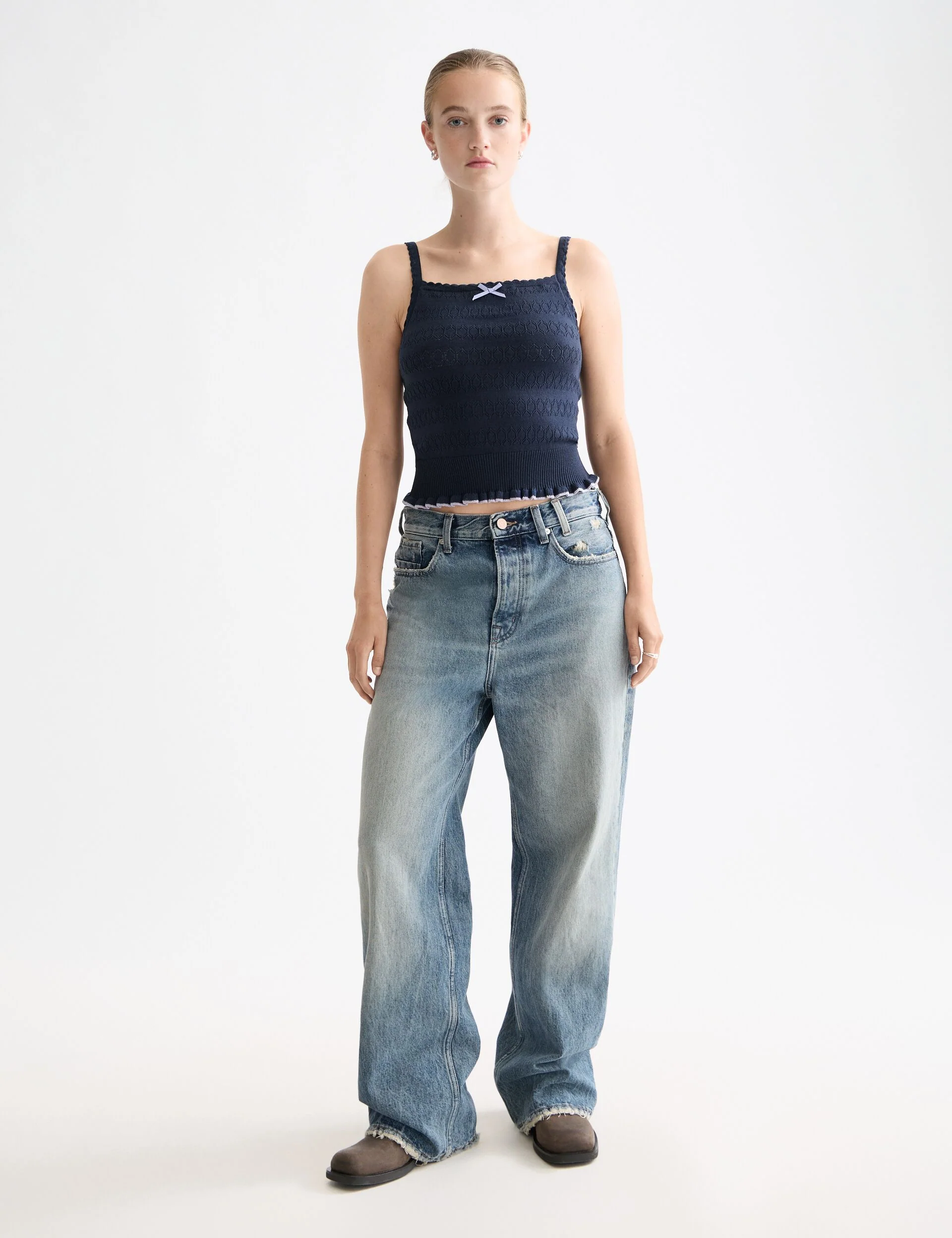 Pointelle knitted tank