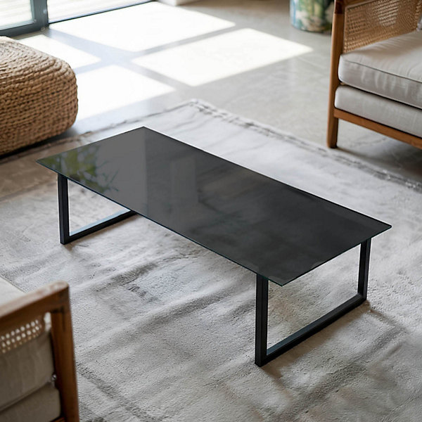 Dessus de table en verre trempé Wallfluent 125x50 cm Couleur noire lisse