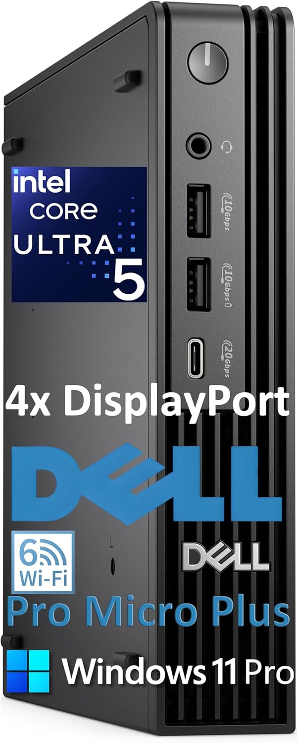 Dell Pro Micro Plus Mini PC (Next Gen OptiPlex 7000 MFF)  Bussiness Desktop Computer AI PC  Intel 14-Core Ultra 5 235T (Beat i7-13700T)  16GB DDR5  512GB SSD  WiFi 6  Bluetooth  4X DP  Windows 11 Pro