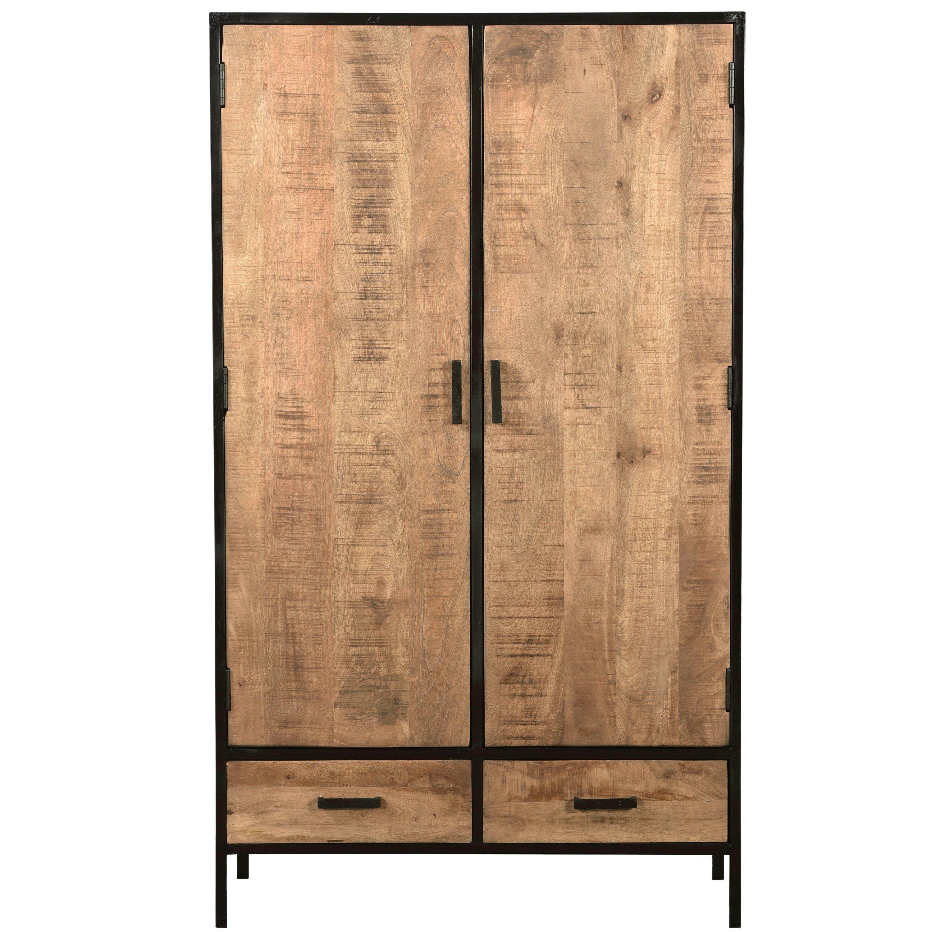 ANGLET - ANGLET-Buffet haut 2 portes 2 tiroirs, Manguier massif et métal