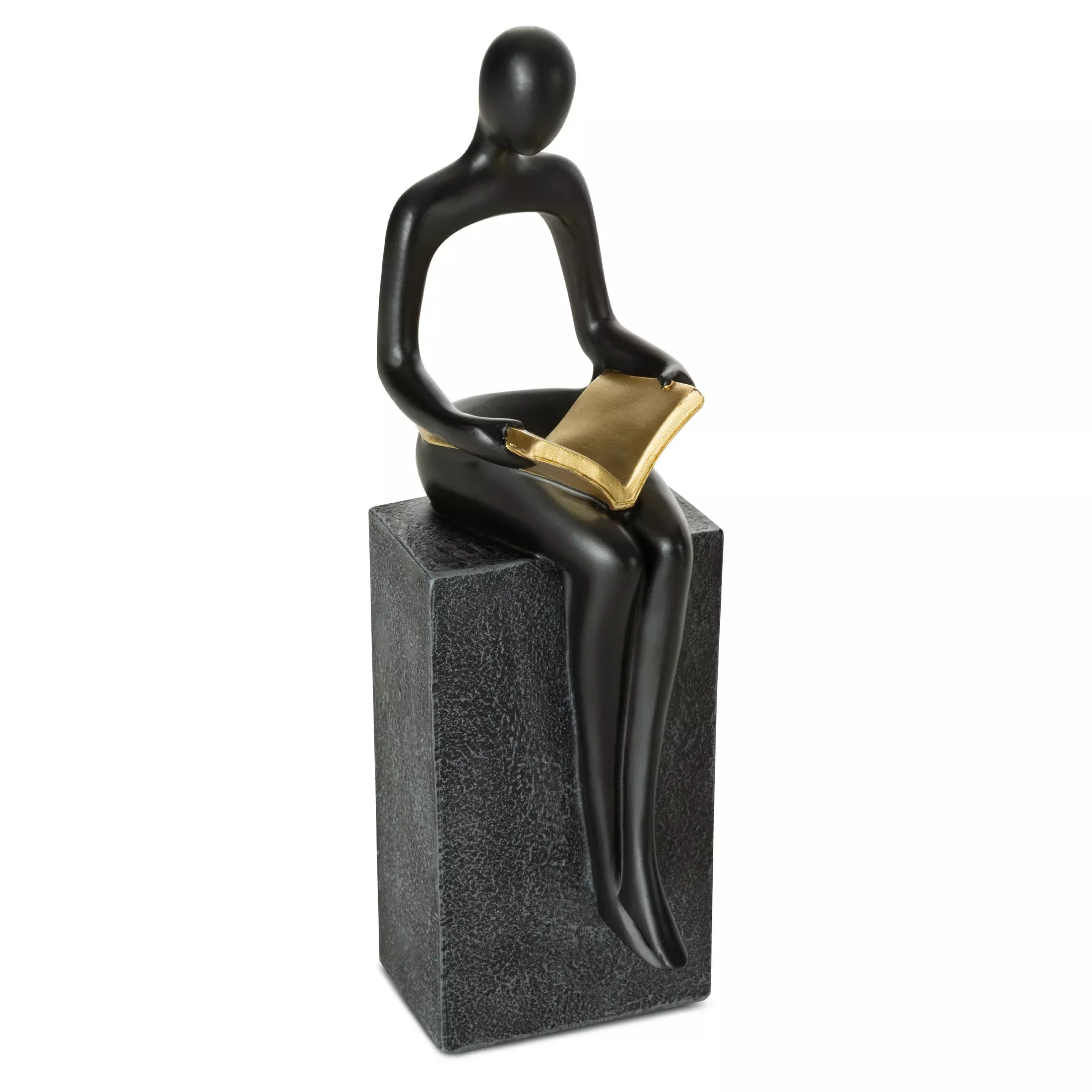 Figurka ceramiczna czarno-złotaw kształcie postaci trzymającej książkę 9x10x28 cm RICO