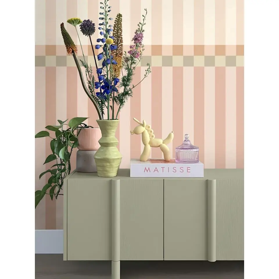 ESTAhome fotobehang strepen roze en groen - 2.5 x 2.79 m