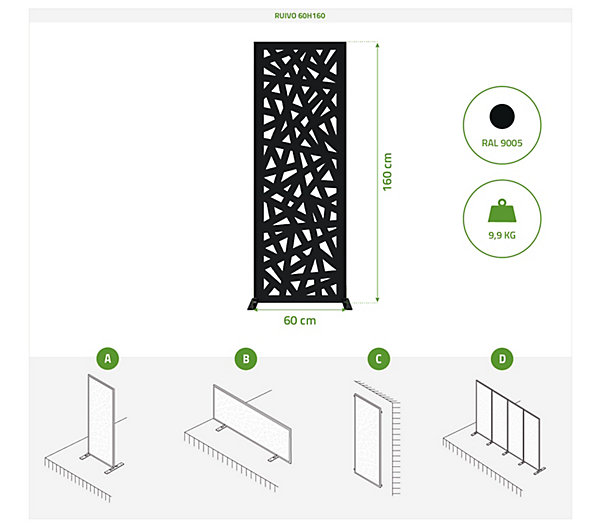Lot de 2 panneaux décoratifs RUIVO H.160cm noir motif intégral
