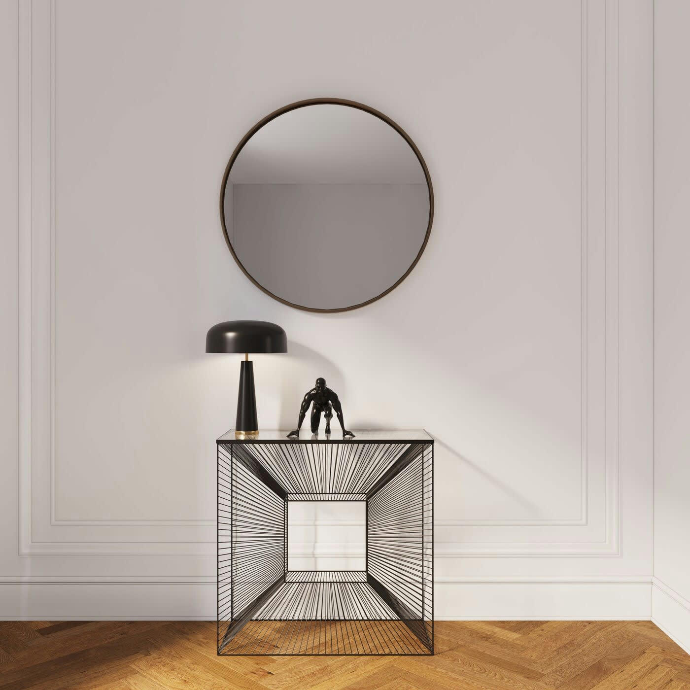 DIMENSION - Console en verre et acier noir