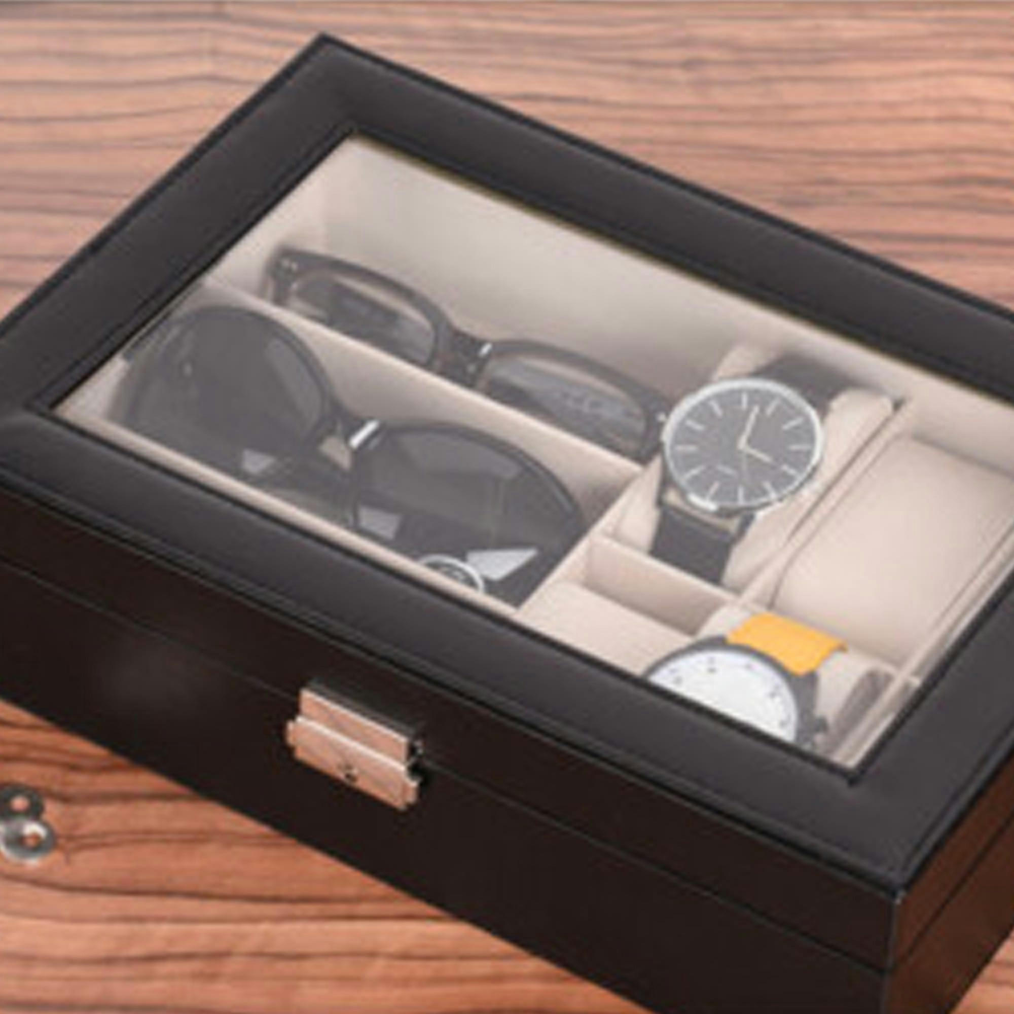 - Boîte à montres et à lunettes similicuir noir 30x21x8cm