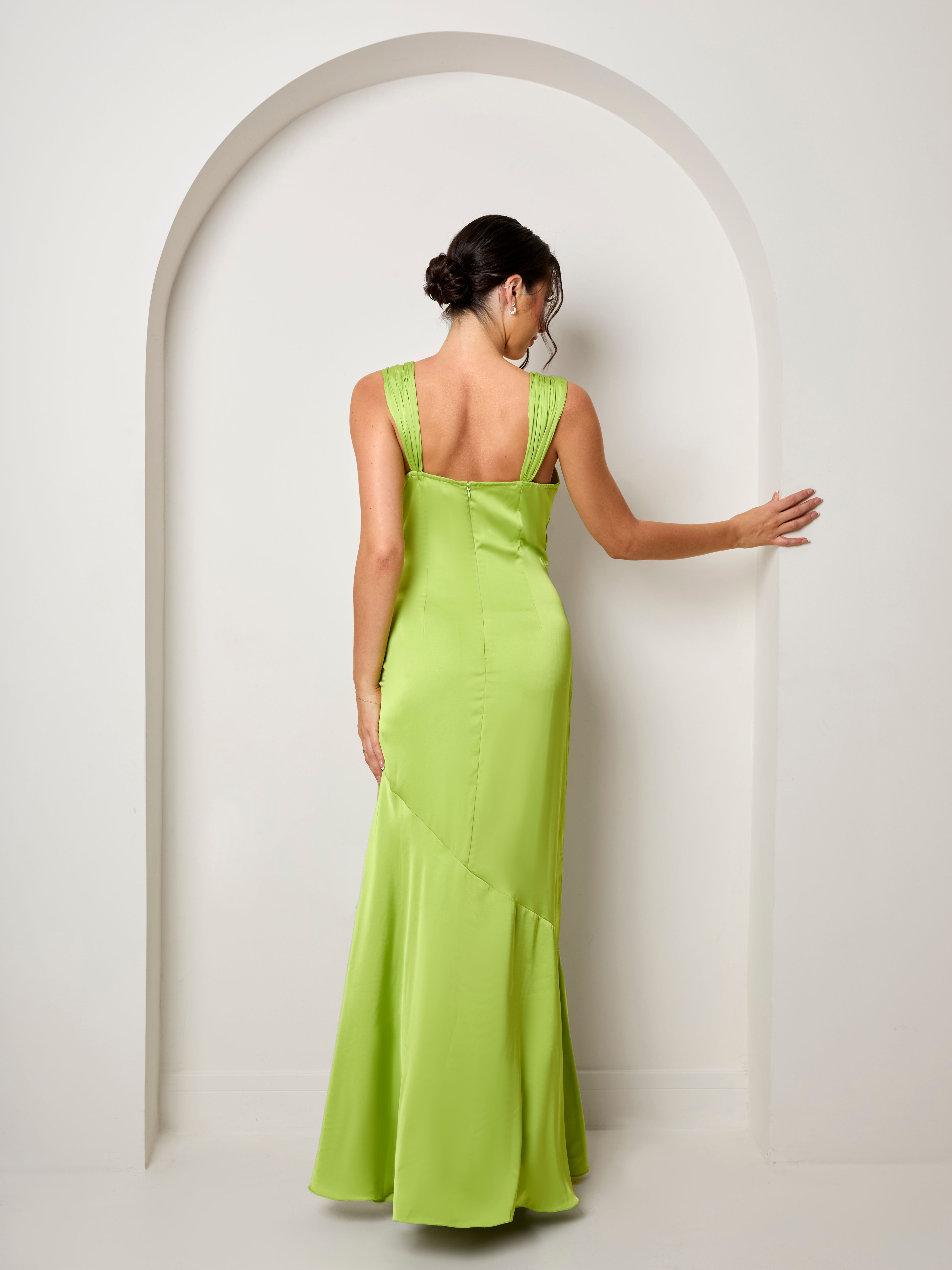 Chi Chi London Satin Maxi Dress in Green