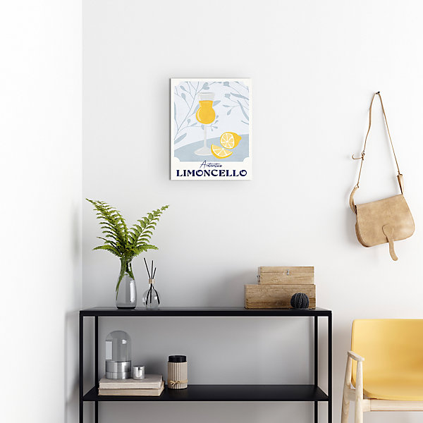 Affiche Limoncello cocktail, verre, boisson l.40 x H.50 cm jaune et bleu