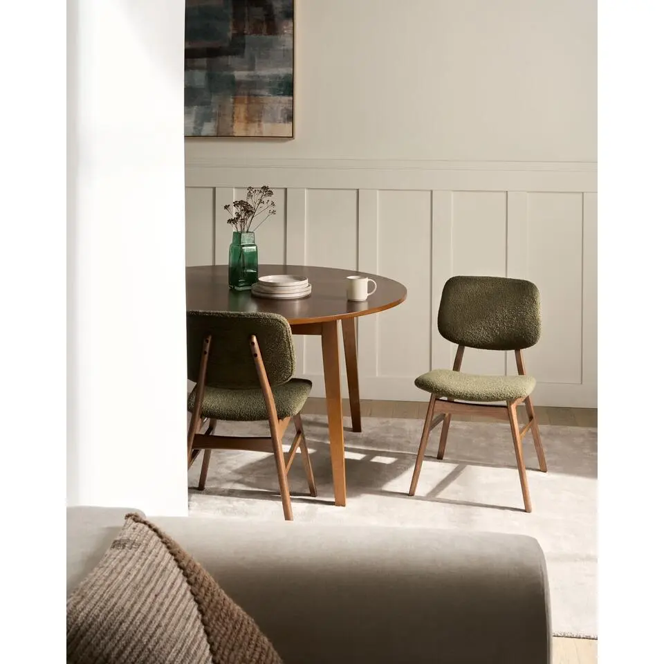 ELAINE - Eetkamerstoel set van 2 - Donkerbruin/Groen - Boucl&eacute;