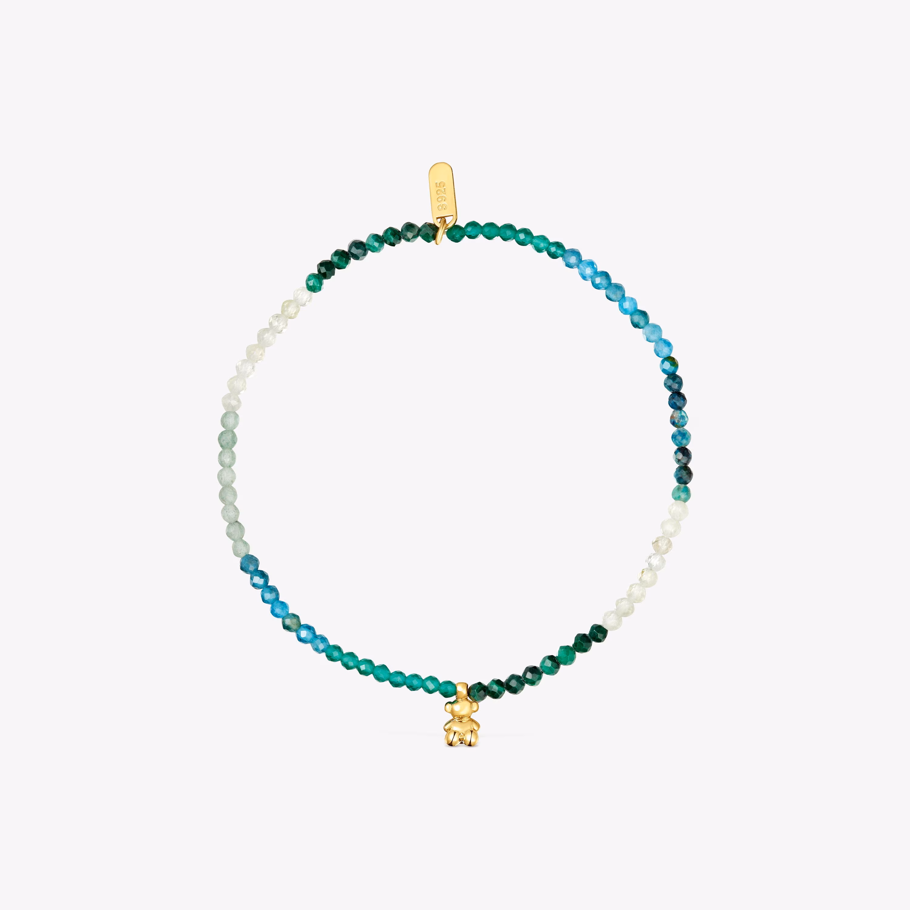 Pulsera elástica con baño de oro 18 kt sobre plata y gemas verdes Bold Bear