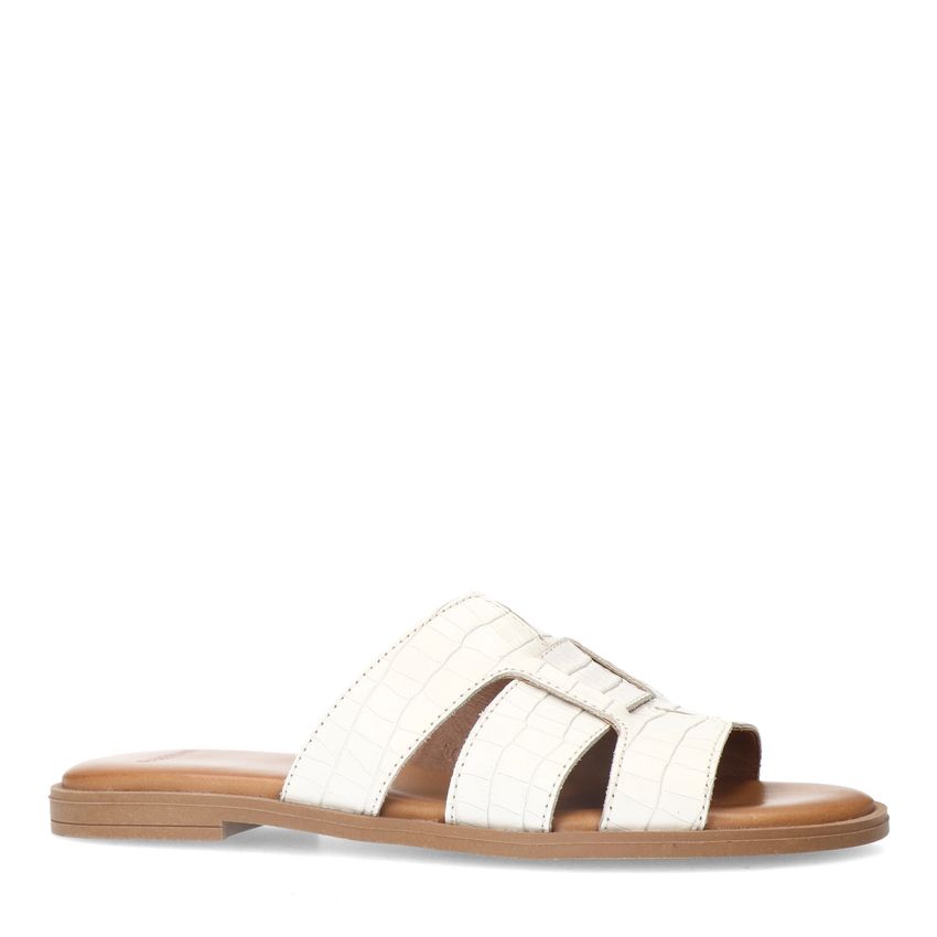 Manfield Witte leren croco slippers