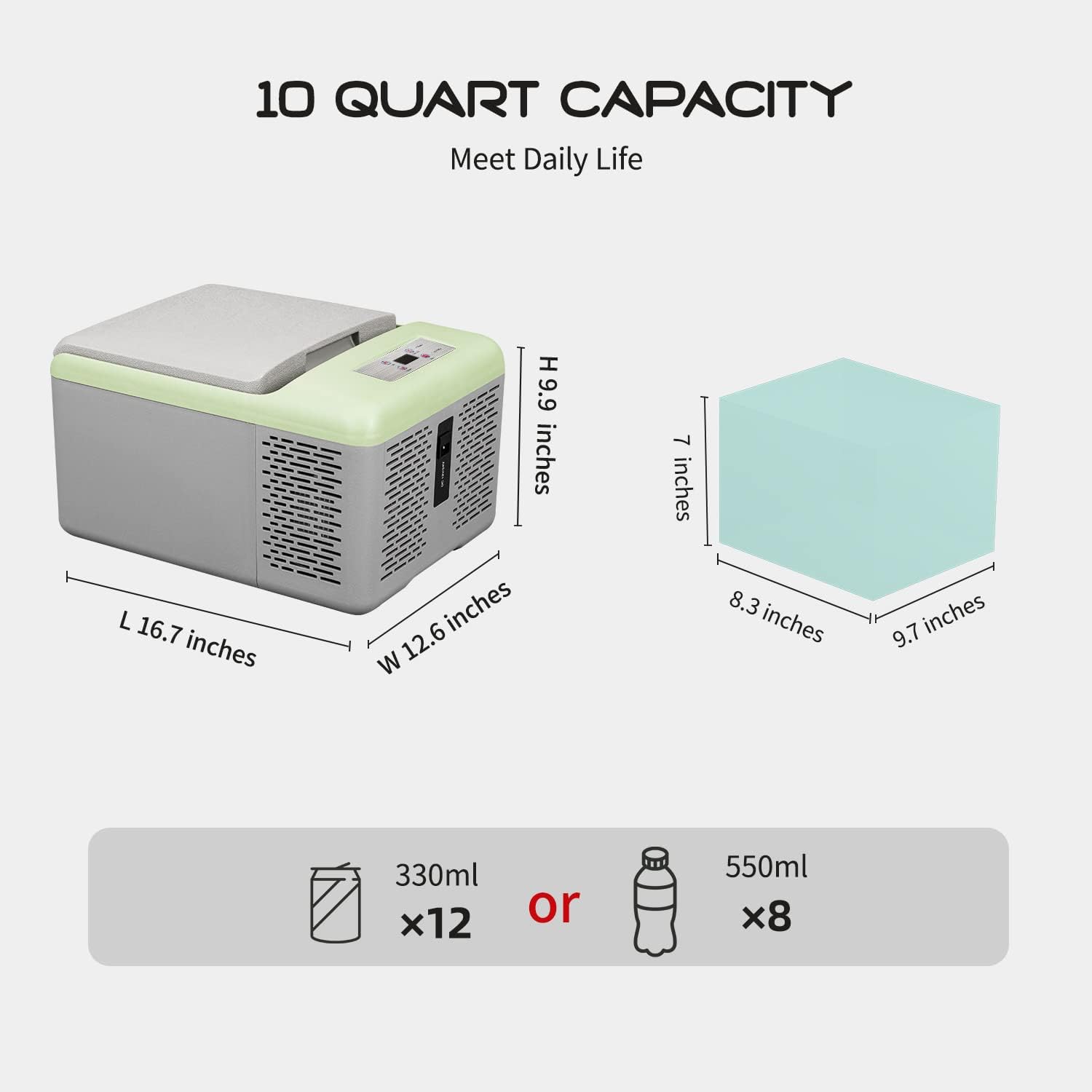 Alpicool C9PT Mini Portable Freezer, 12 Volt Car Refrigerator, 10 Quart Fast Cooling, with 12/24V DC and 100-240V AC for Outdoor, Camping, RV, Truck, Boat