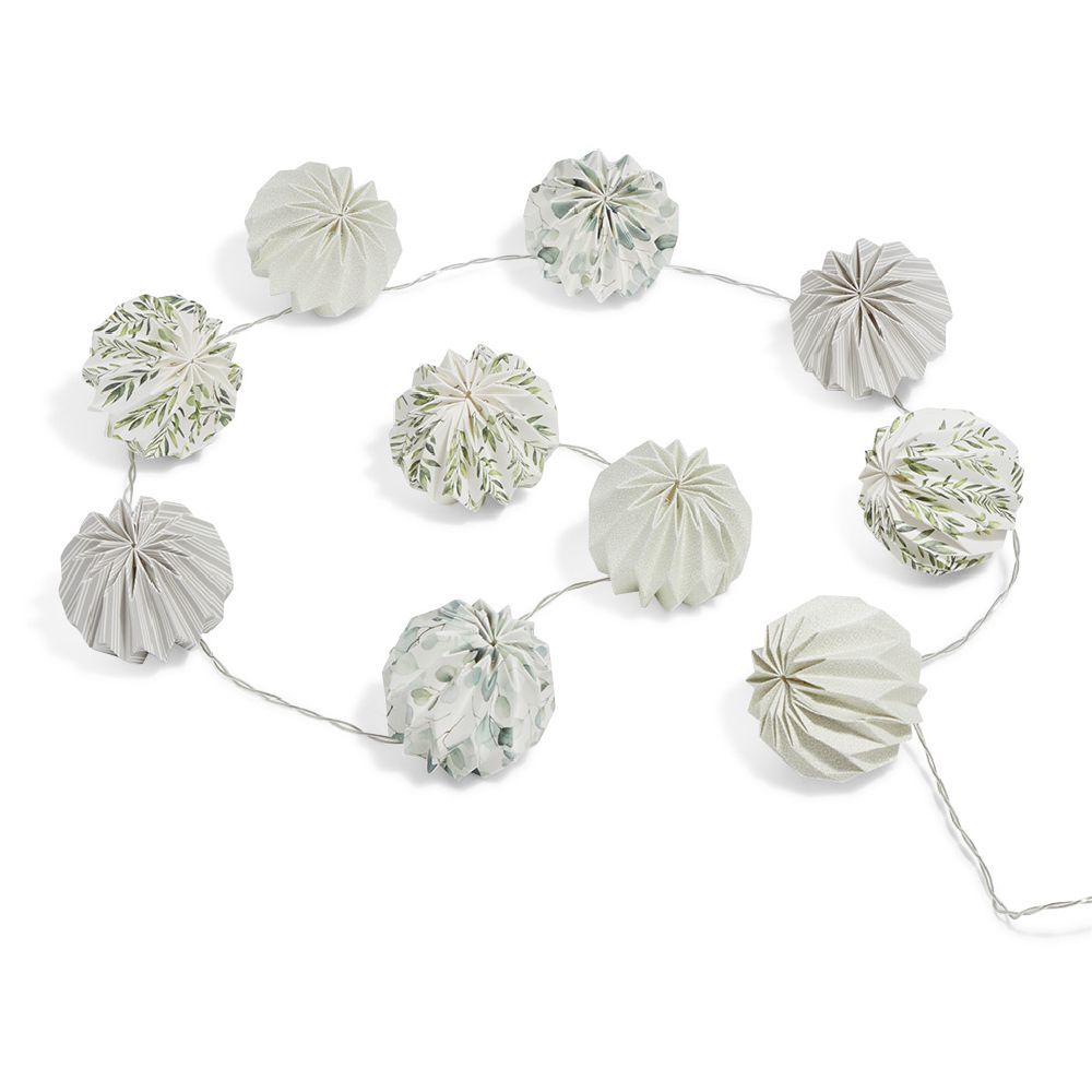 Guirlande 10 LED papier origami blanc motif nature