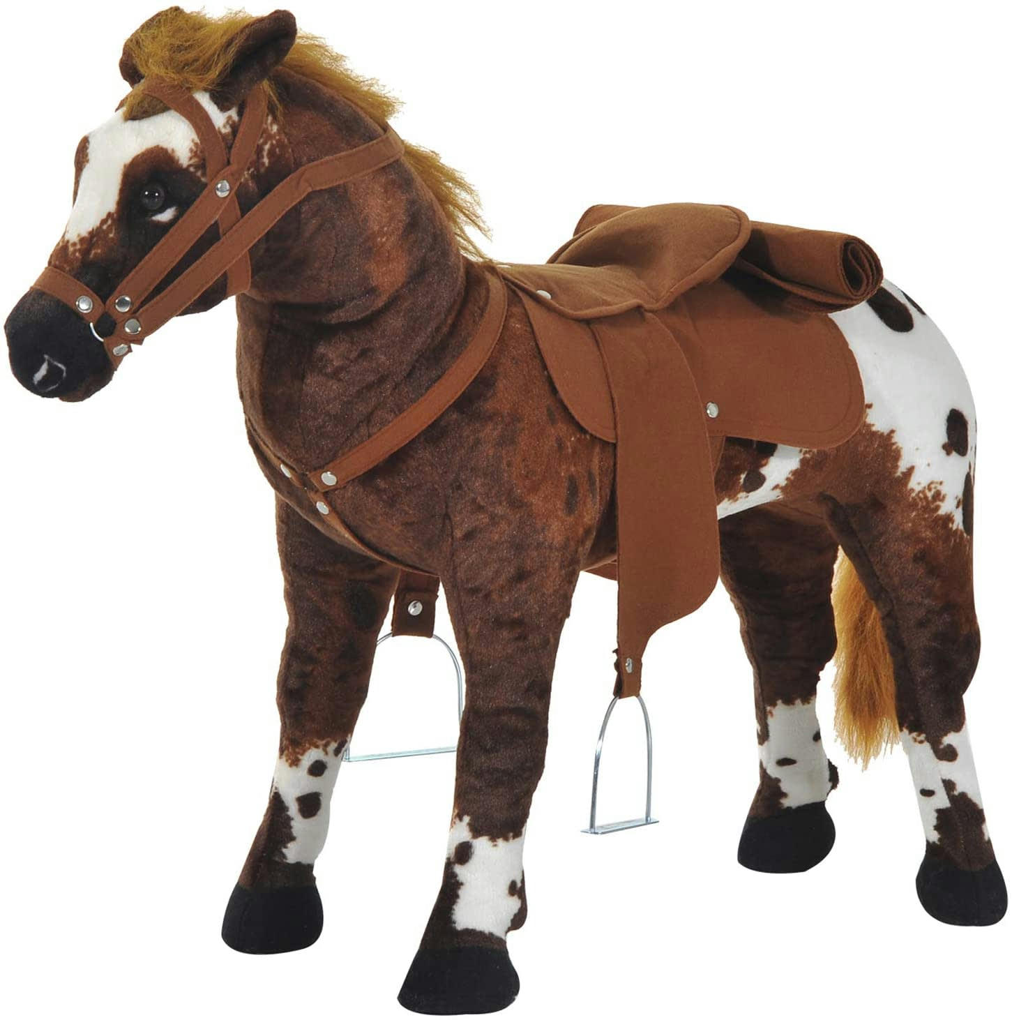 - Cheval debout peluche sonores hennissement galop selle étrier marron