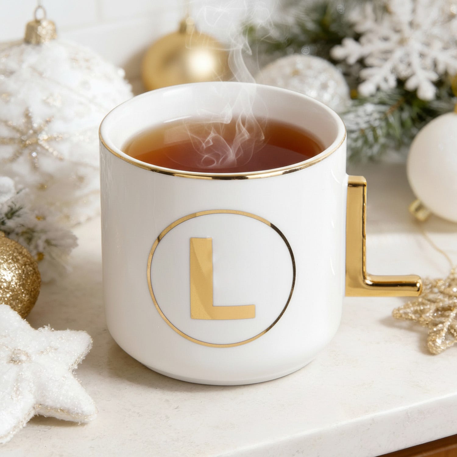 Tazza lettera L con manico oro 360 ml