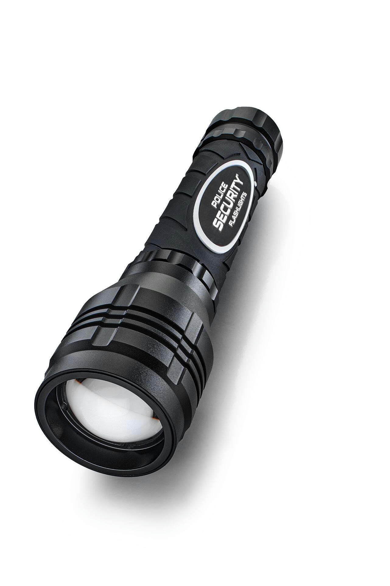 Police Security 1800 Lumens Durable Waterproof Aluminum Handheld Flashlight, Batteries Included, Black