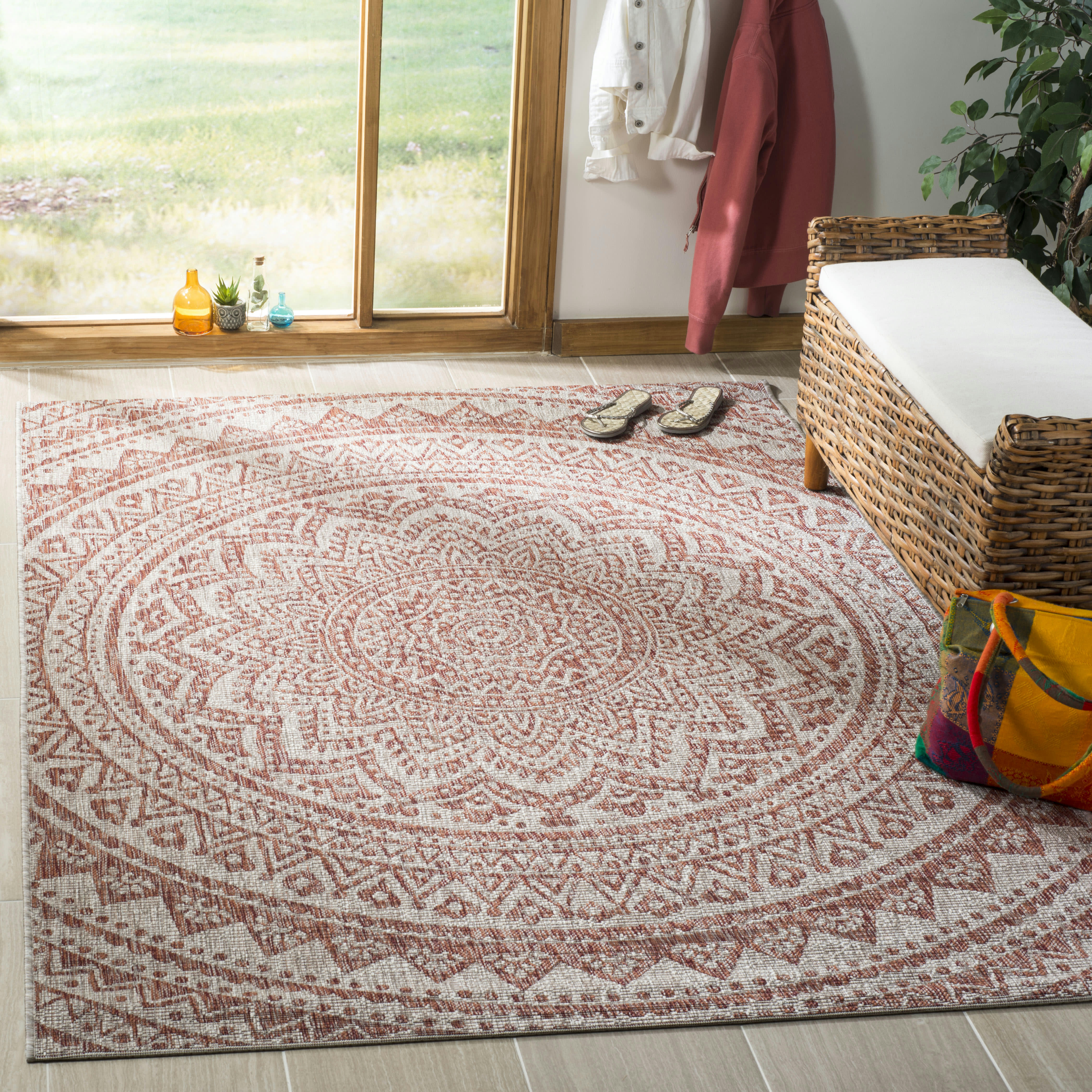 COURTYARD - Tapis interieur & exterieur en beige clair & terracotta, 122 x 170 cm