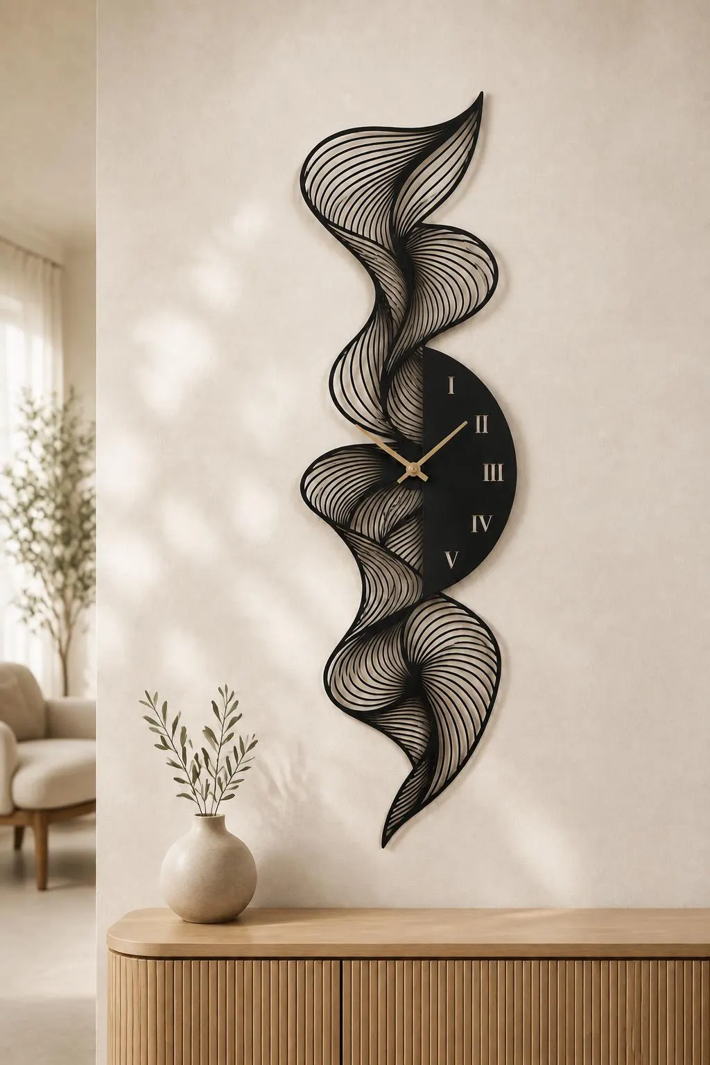 Abstract Metal Wall Clock - Silent Clock - Modern Home Decor - Unique Housewarming Gift