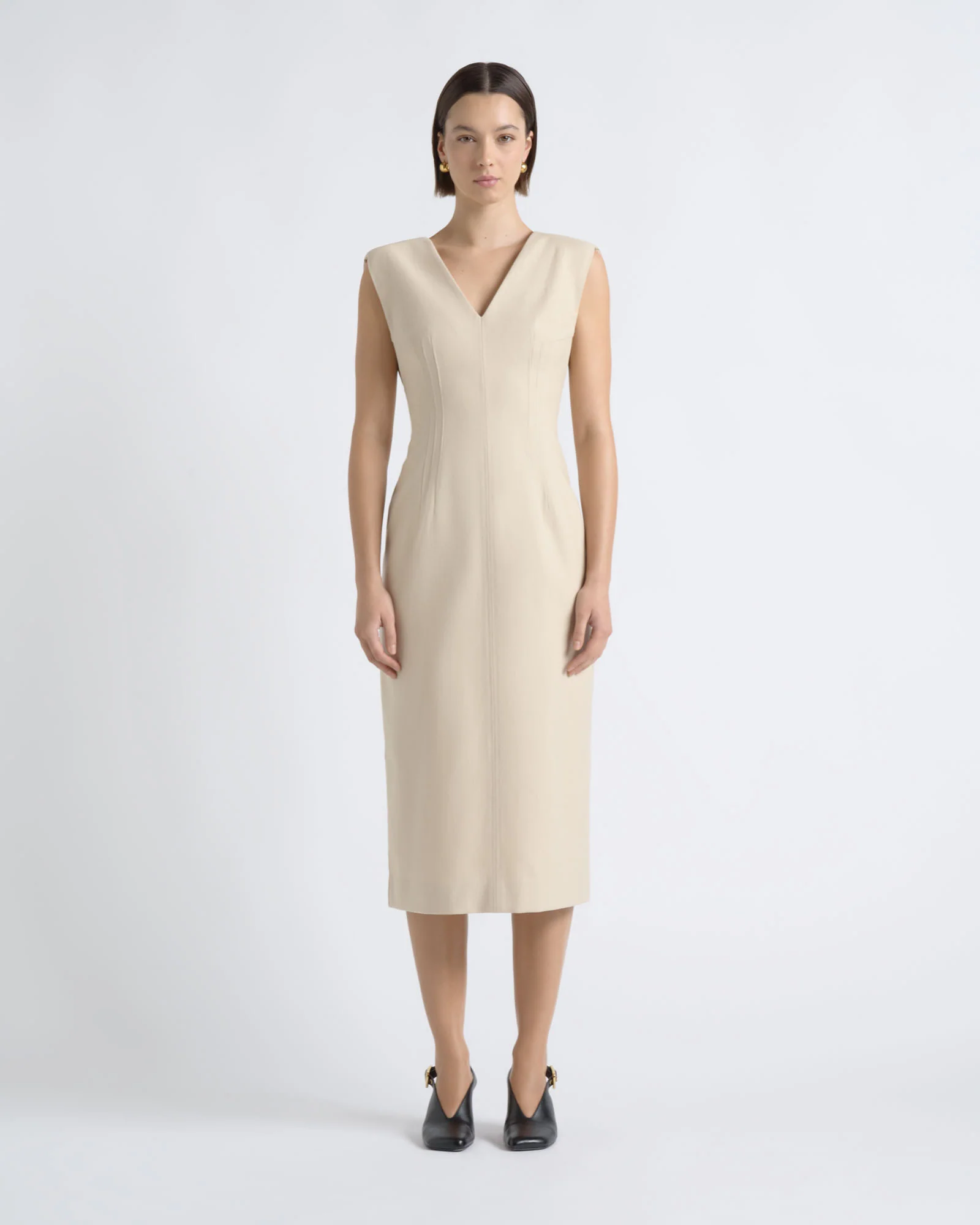 V Neck Fitted Midi Dress