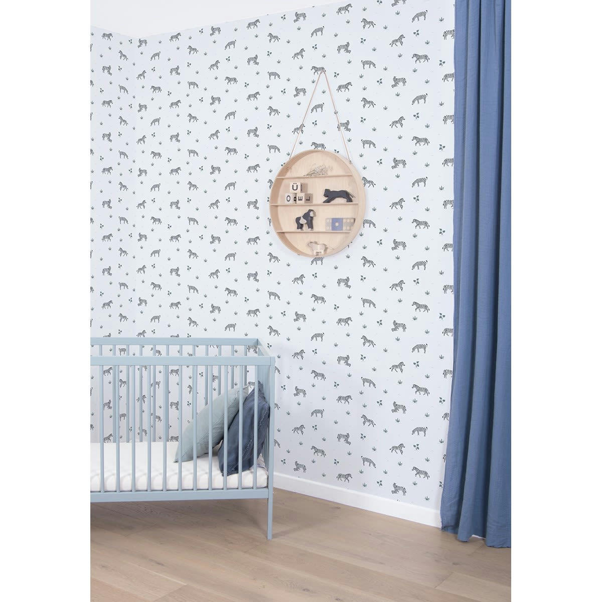 TANZANIA - Papier peint zèbres en Papier Bleu 50cm x 10m