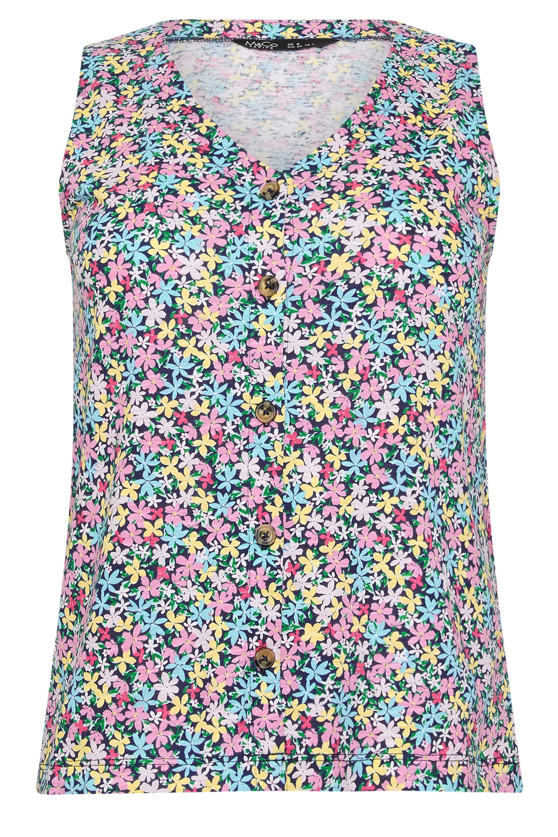 M&Co Petite Floral Print Cotton Button Vest Top