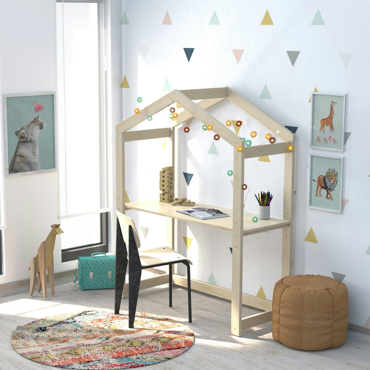 - Bureau cabane woody naturel et blanc