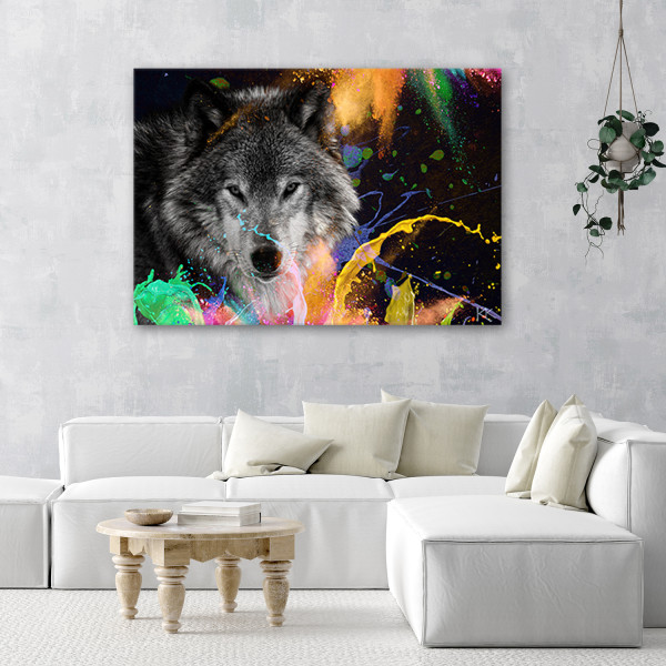Feeby Obraz na płótnie, Wilk na kolorowym tle 60x40