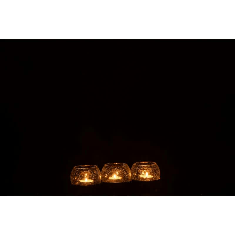 CRAQUELÉ - Photophore 3 boules verre/acier inoxydable argent