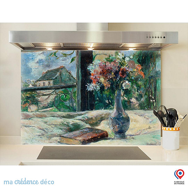 Crédence cuisine fond de hotte Paul Gauguin, Vase de fleurs - Verre trempé - L 60 cm x H 45 cm - MaCrédenceDéco