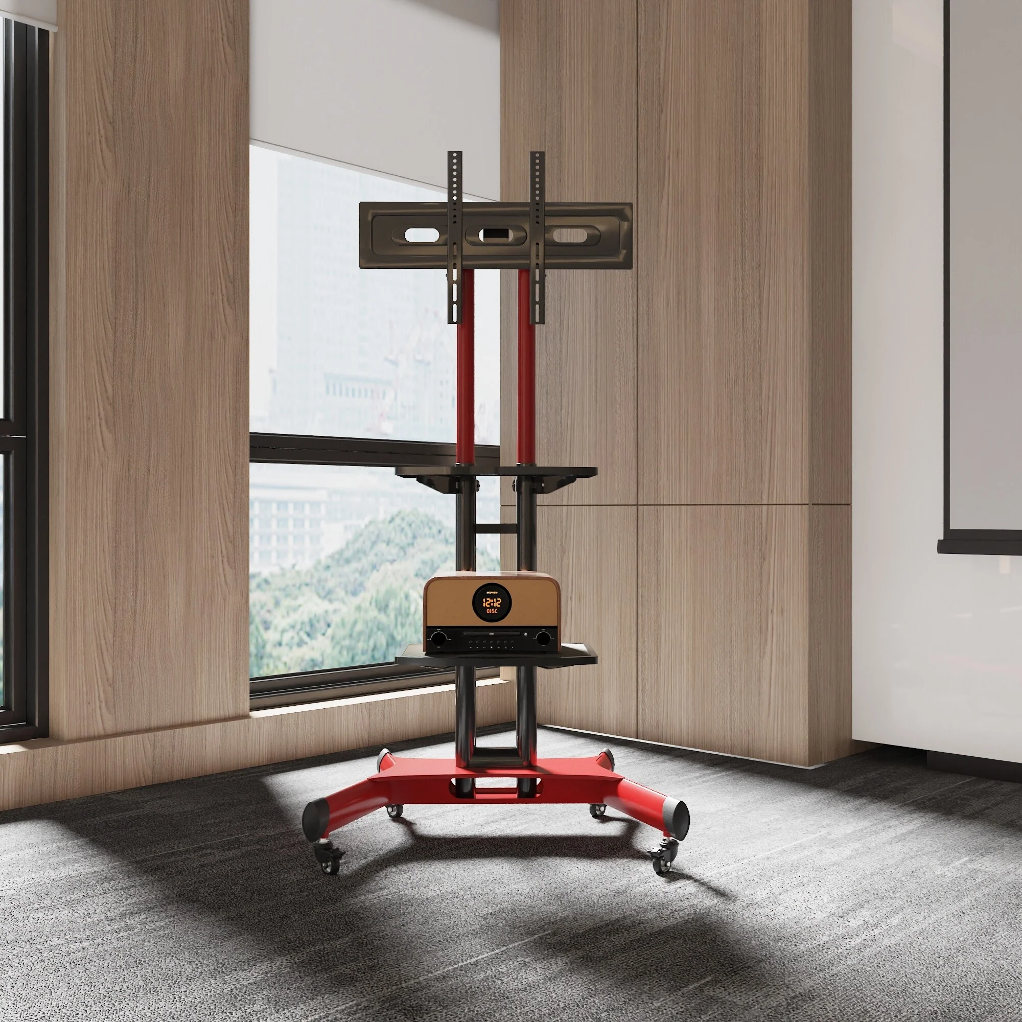 Red 47 Universal Swivel TV Stand with Movable Base & 2 Shelves