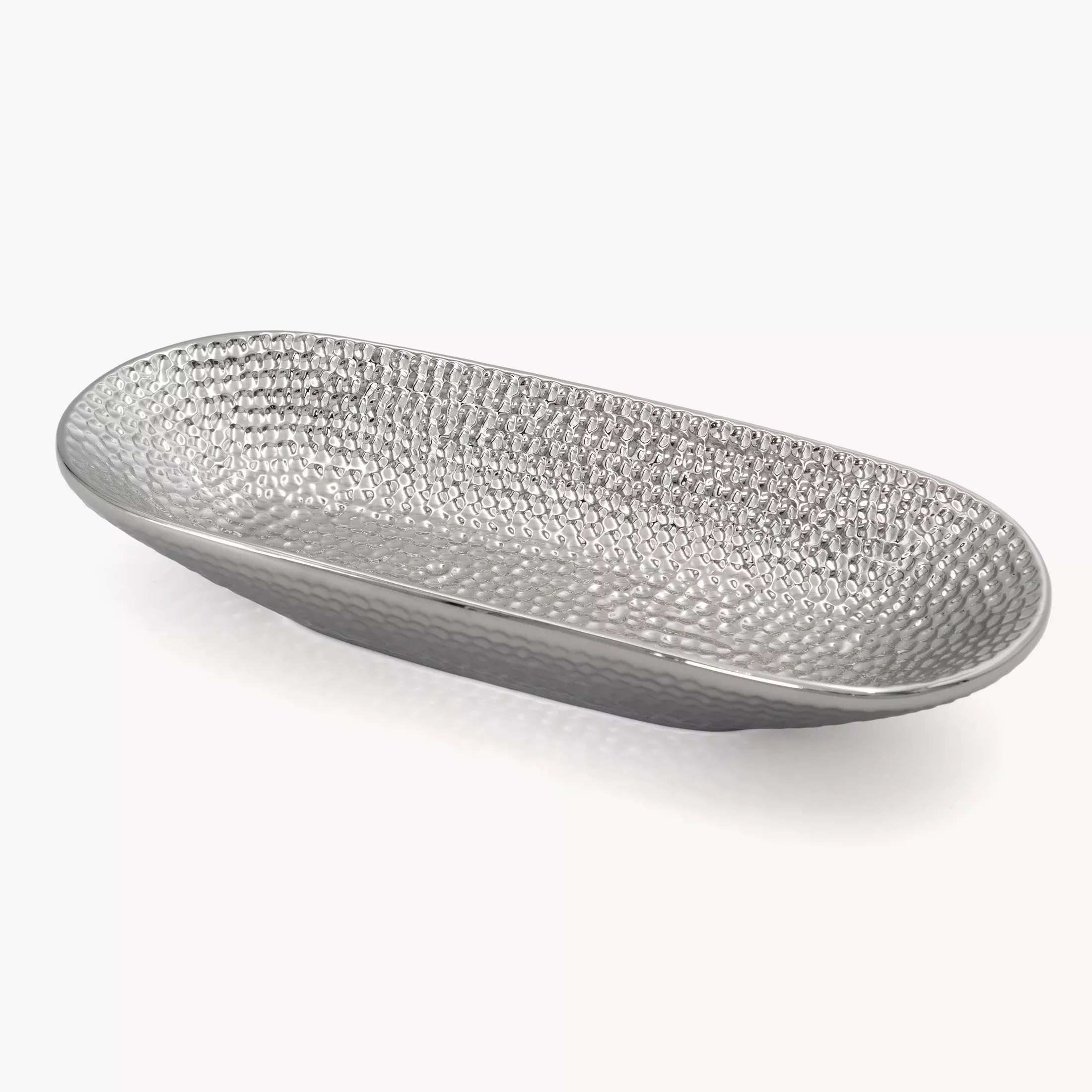 Patera dekoracyjna srebrna z ozdobnym wzorem 31x13x5 cm GREG