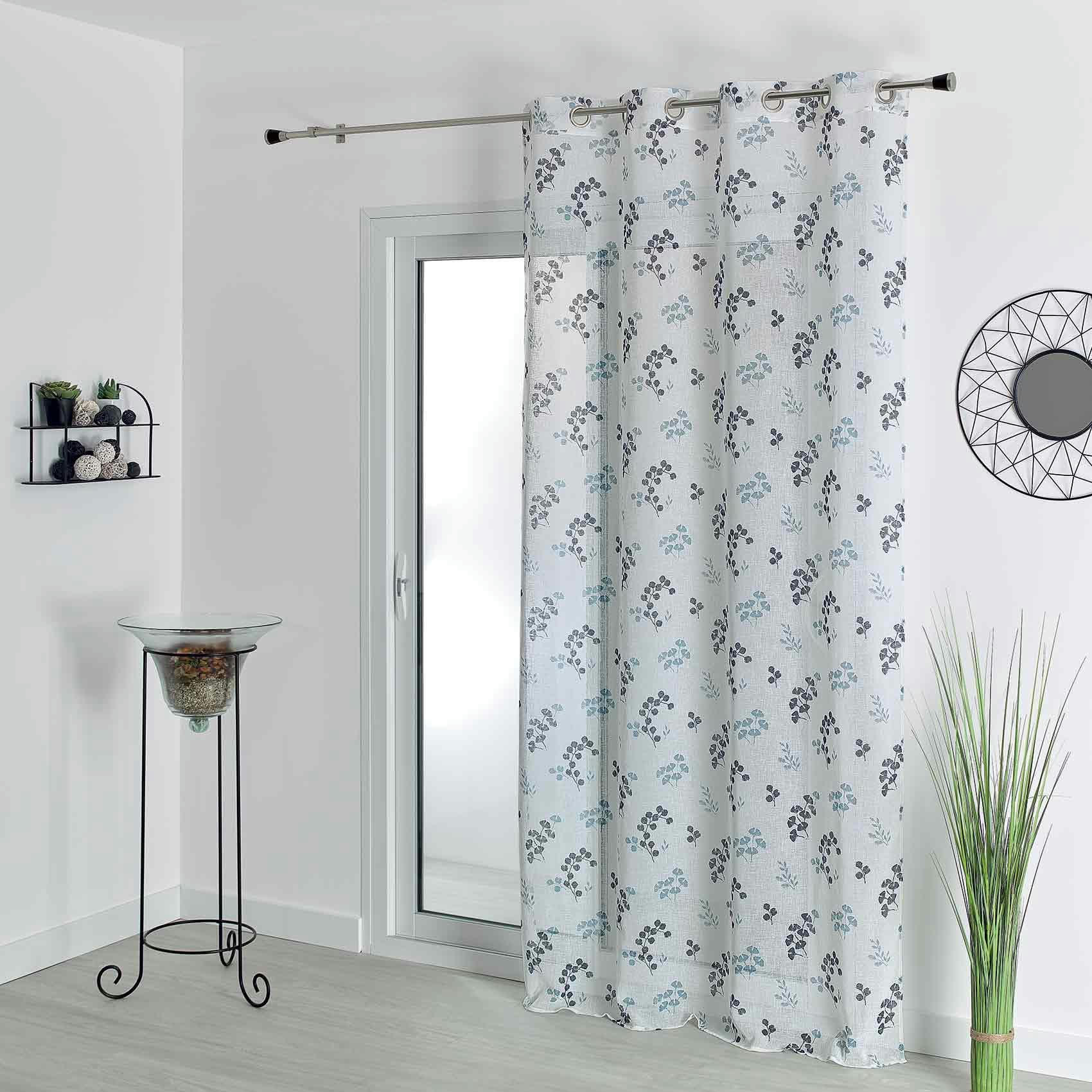 - Voilage tamisant en étamine fleurie polyester gris clair 140x240 cm