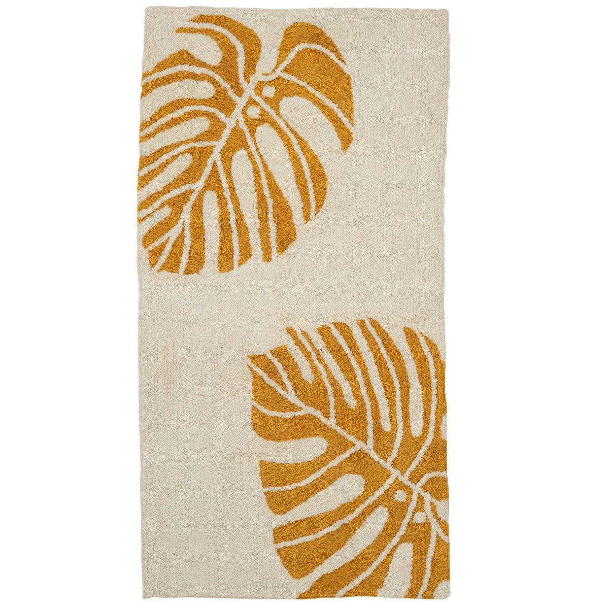 MONSTERA - Tapis coton fantaisie blanc et jaune blanc 60x120cm