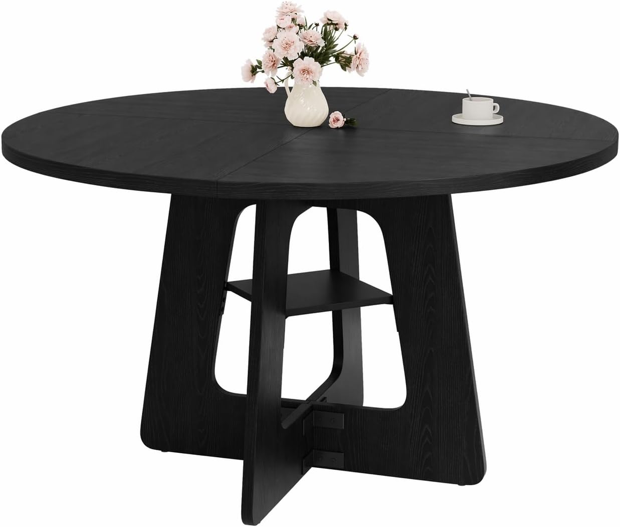 Round Dining Table for 4-6, 47 Kitchen Table for Dining Room, Modern Black Dining Table, Circle Kitchen Table for Living Room, Apartment