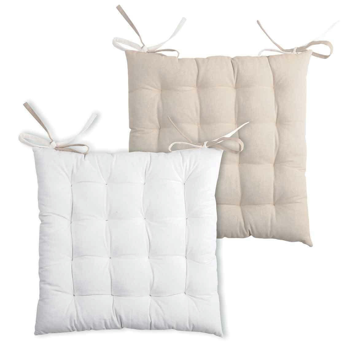 - Galette de chaise bicolore coton ecru 40x40 cm