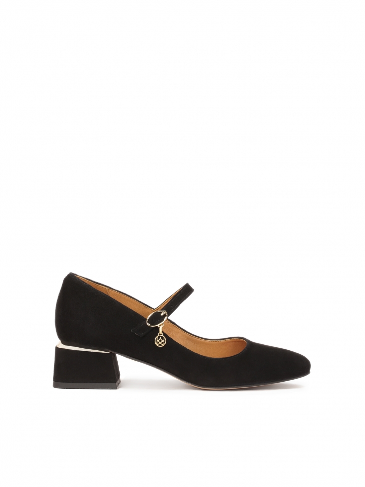 Suede pumps with a strap on the instep