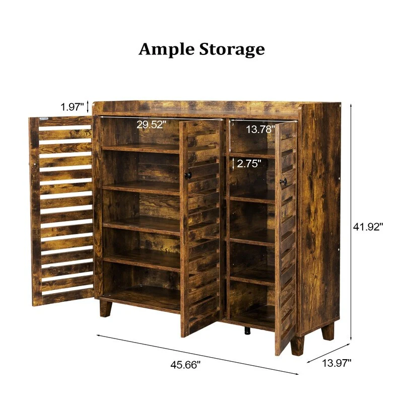 Hidden Shoe Cabinet with 3 Doors, 5 Tier Shoe Organizer Rustic Brown