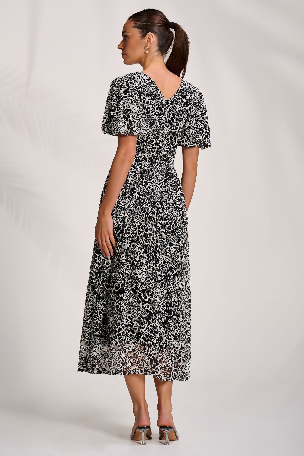 Jolie Moi Puff Sleeve Printed Lace Maxi Dress