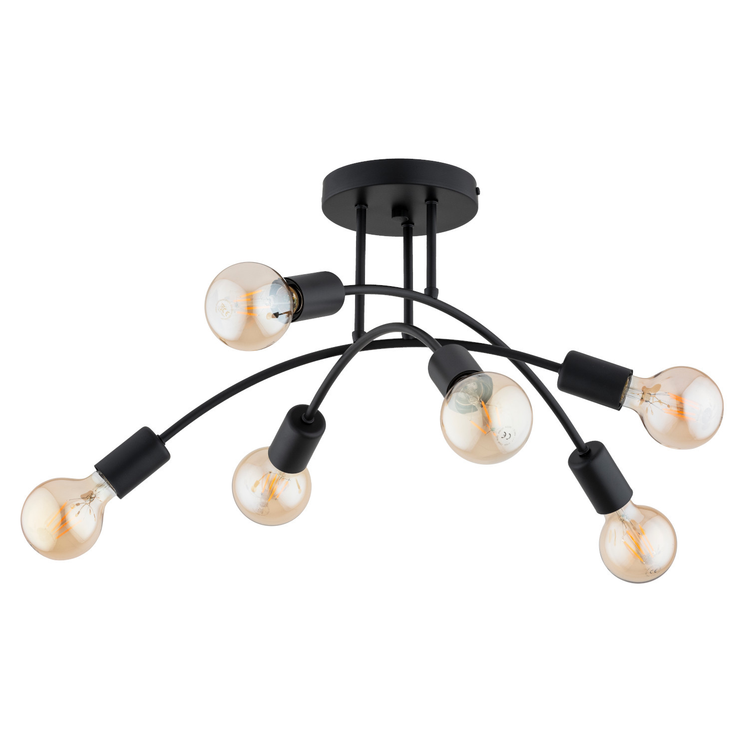 Lampa sufitowa czarna LANTI 6xE27x15W wym: 26x55x55 cm Alfa