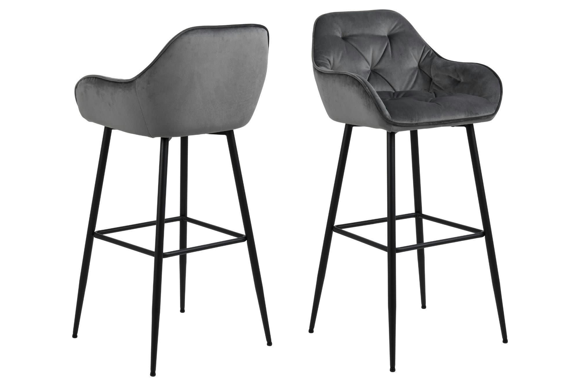 TERI - Lot de 2 tabouret haut avec accoudoirs en velours et métal