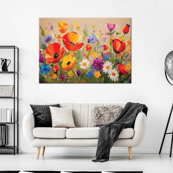 Feeby Obraz na płótnie, Maki Kolorowe Kwiaty na Łące 60x40