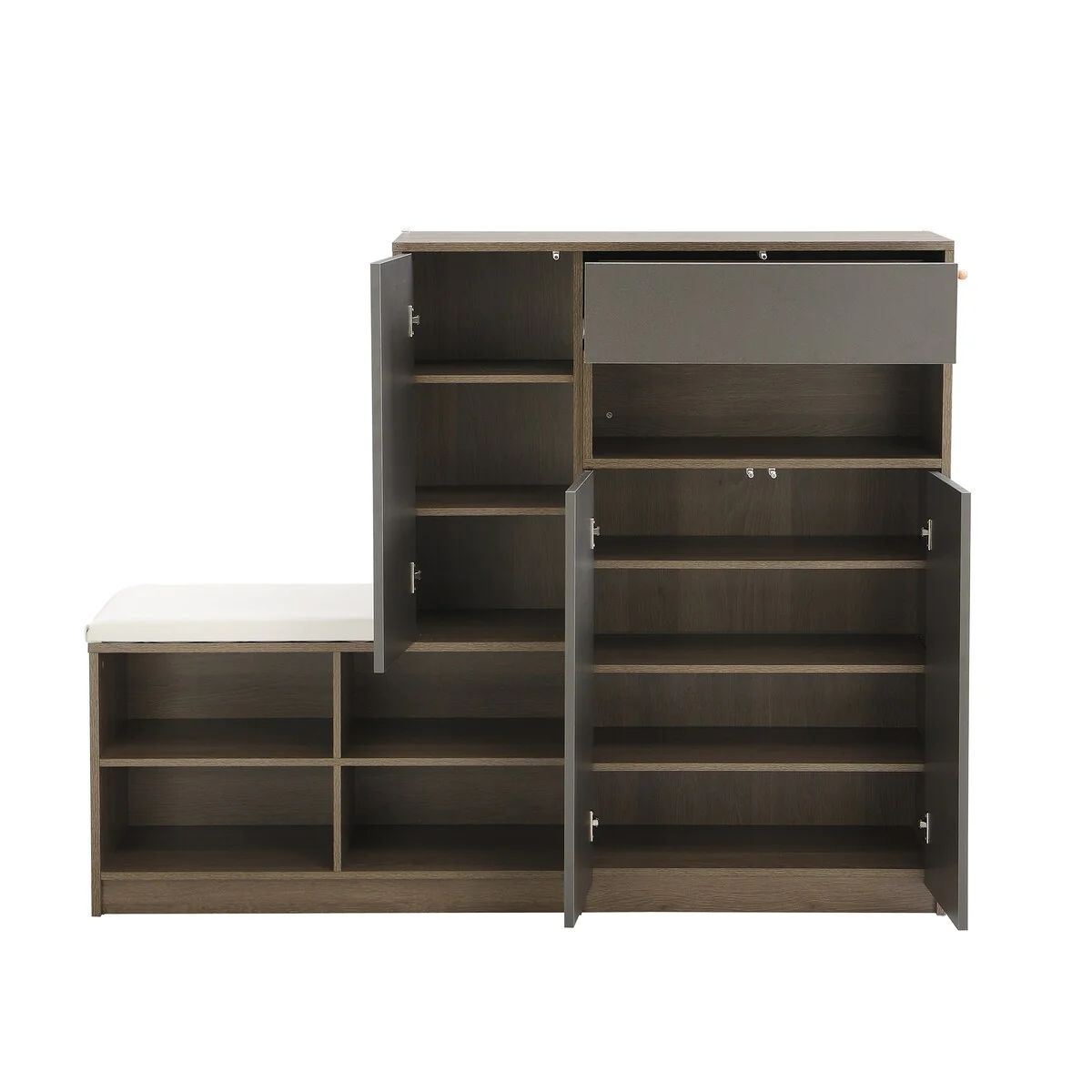 Grey 2-in-1 Shoe Storage Bench & Shoe Cabinets with Padded Seat and Adjustable Shelves - 13.7W x 55.1H x 55.1D