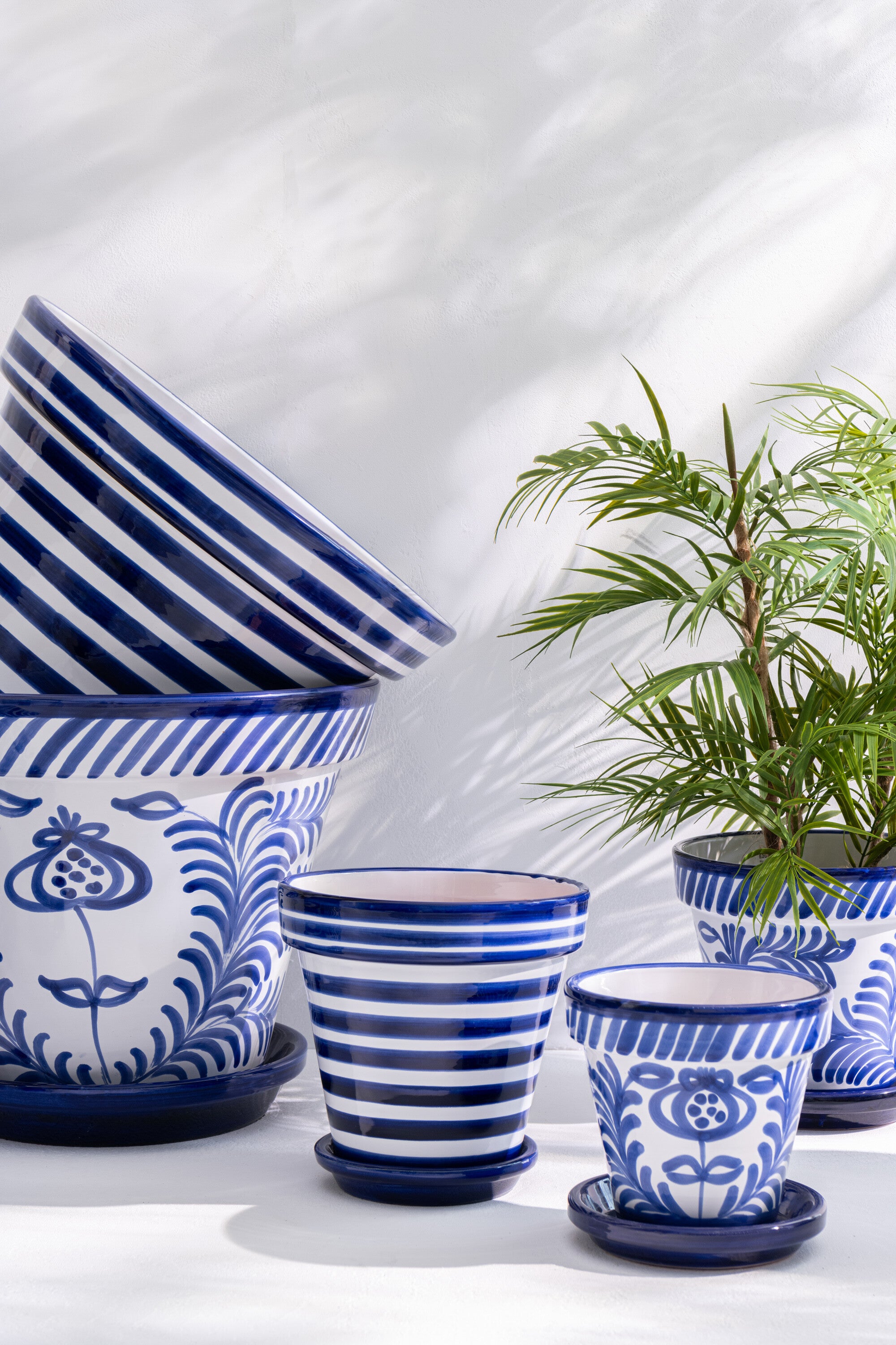 J-Line bloempot Granada Stripes - keramiek - blauw - small - Ø 50 cm