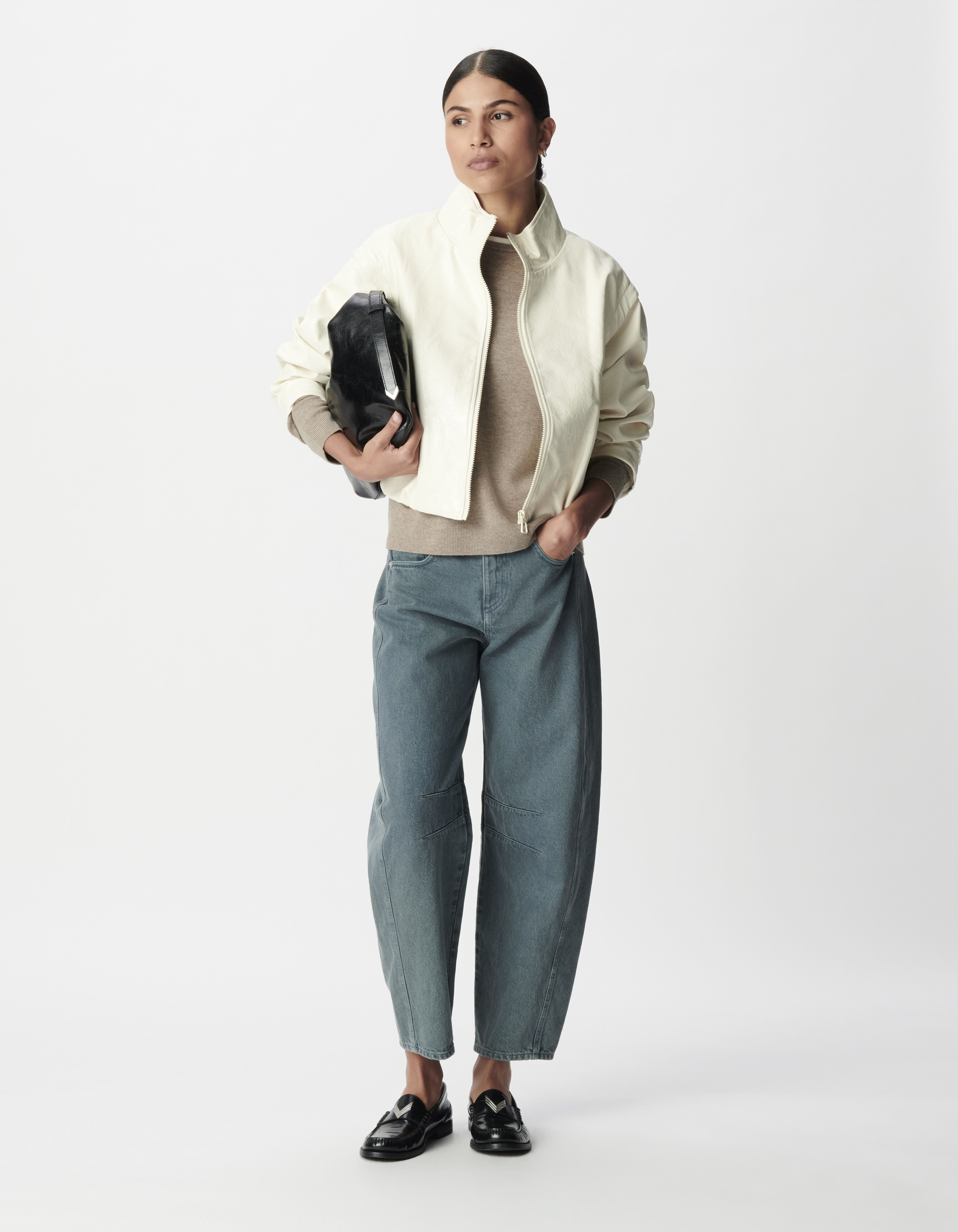 Blouson court blanc esprit rock manches amovibles Femme