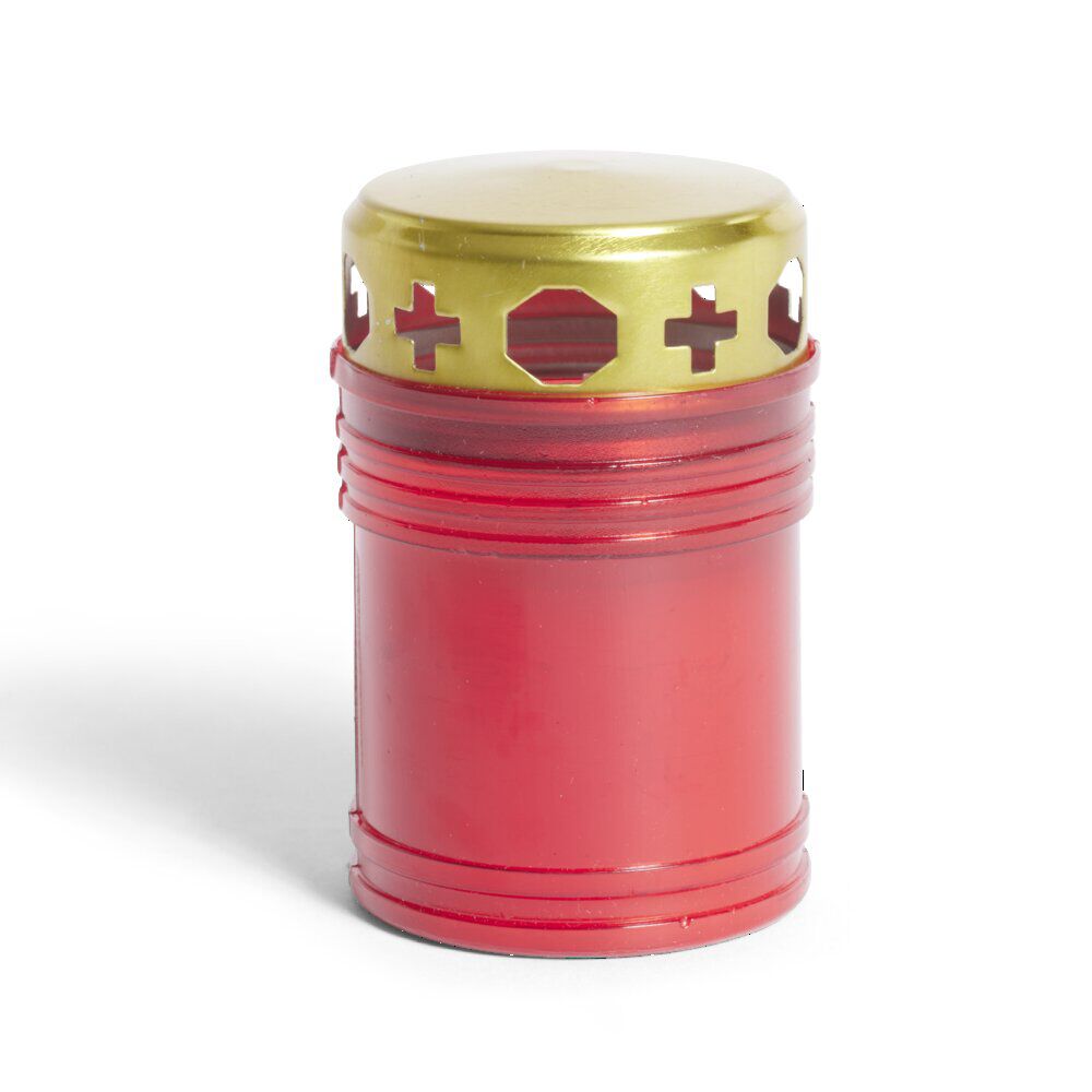 Bougie funéraire rouge et doré Ø6xH10cm