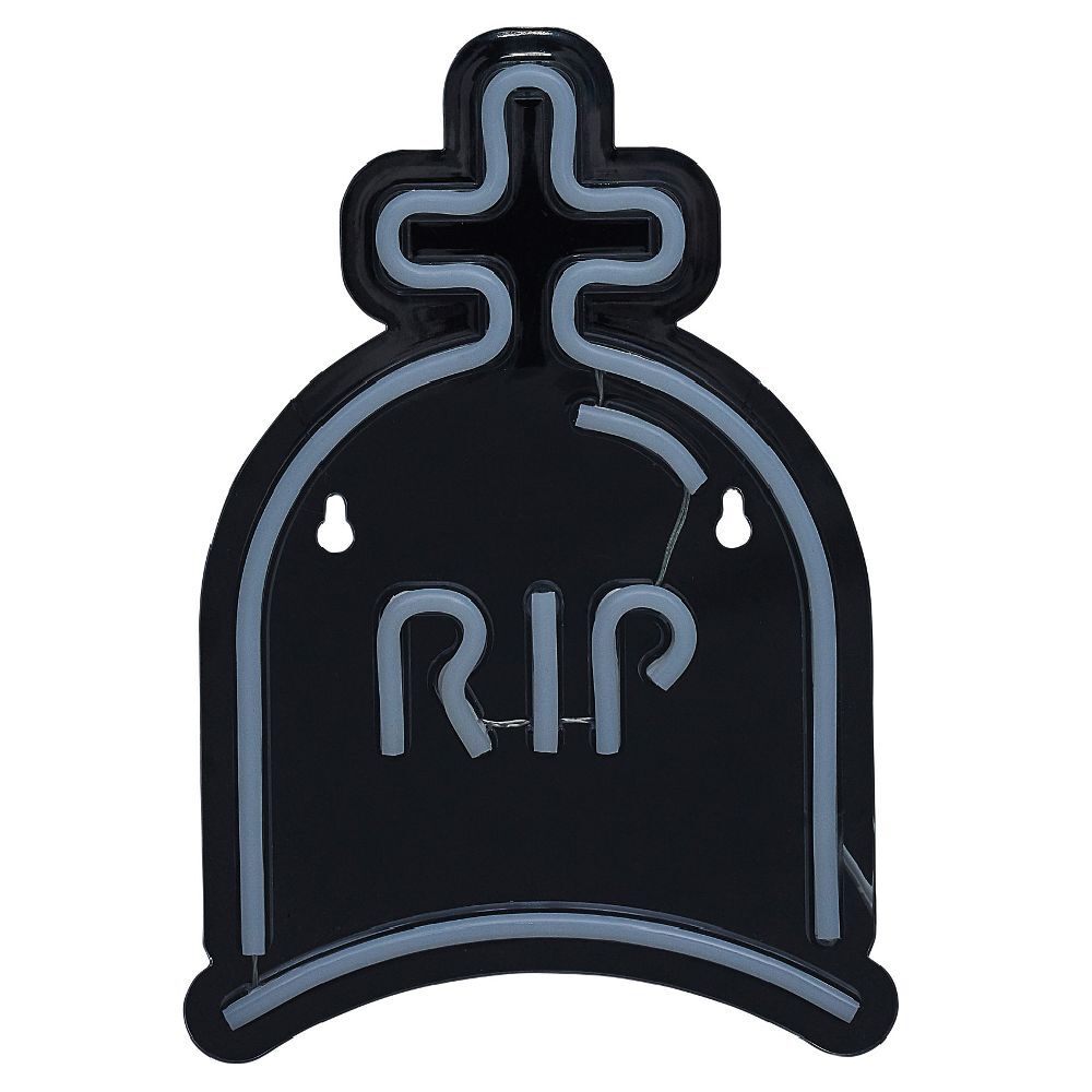 Lampe néon Halloween RIP vert et jaune 26xH18cm