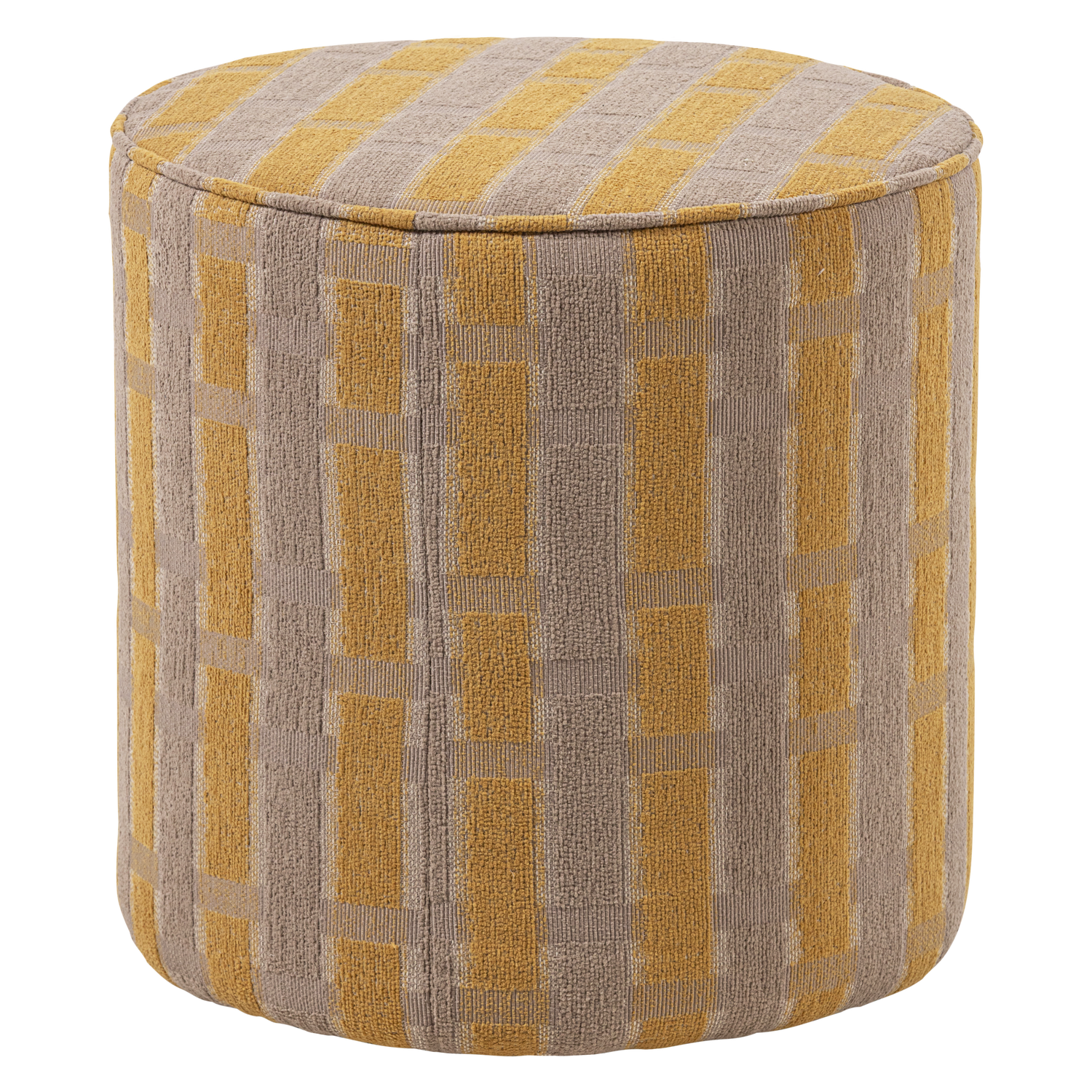 WOOOD poef hoog dessin Sarli - Chenille - Taupe/Geel - 46x46x46