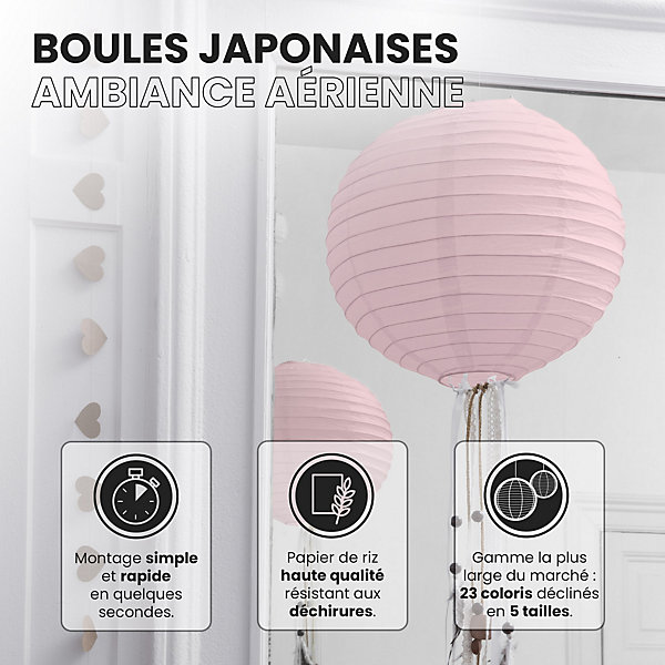 Lot de 12 Boules Japonaises Rose Pâle 30 cm