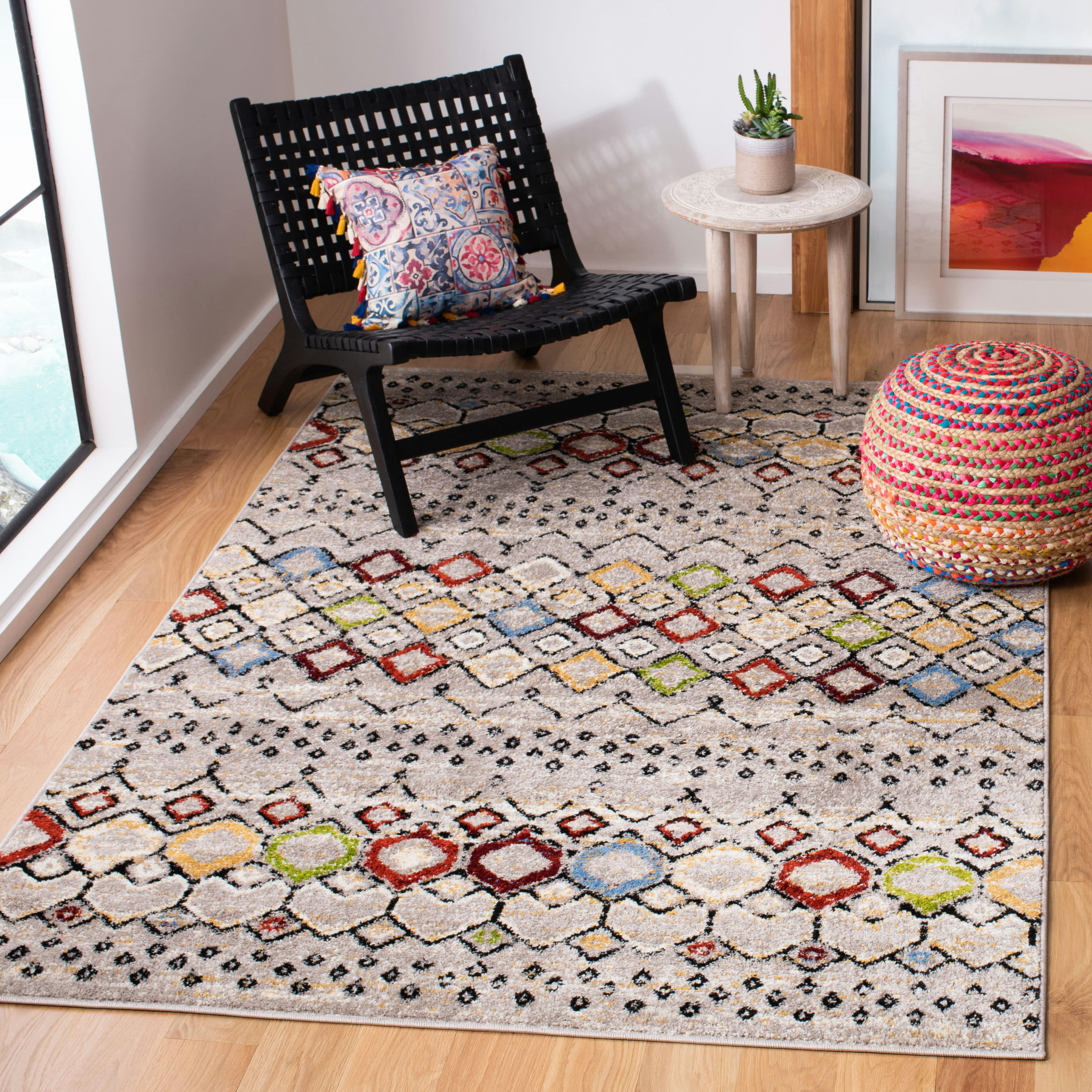 AMSTERDAM - Tapis de salon interieur en gris clair & multi, 155 x 229 cm