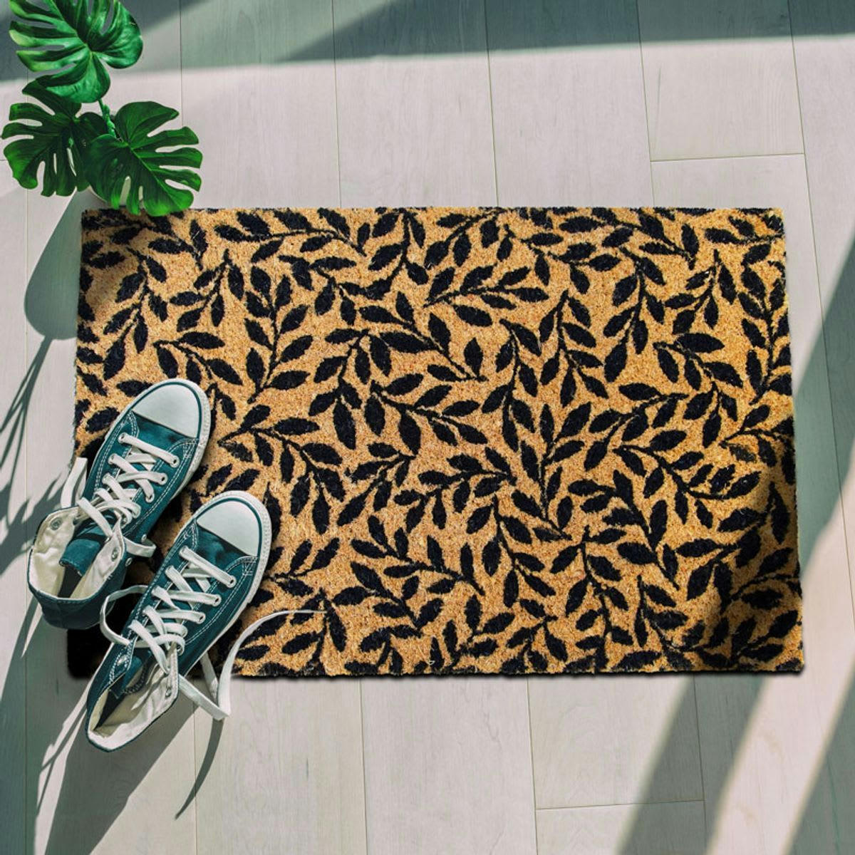 BRINDILLE - Paillasson en fibre de coco motif brindilles naturel et noir 60x40